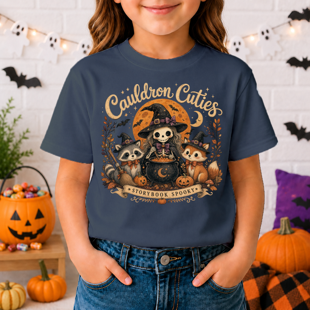 Cauldron Cuties Vintage Witch Black Youth T-Shirt