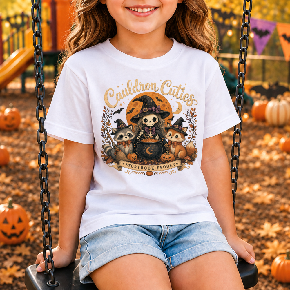 Cauldron Cuties Vintage Witch Black Youth T-Shirt