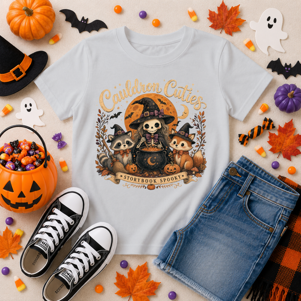 Cauldron Cuties Vintage Witch Black Youth T-Shirt