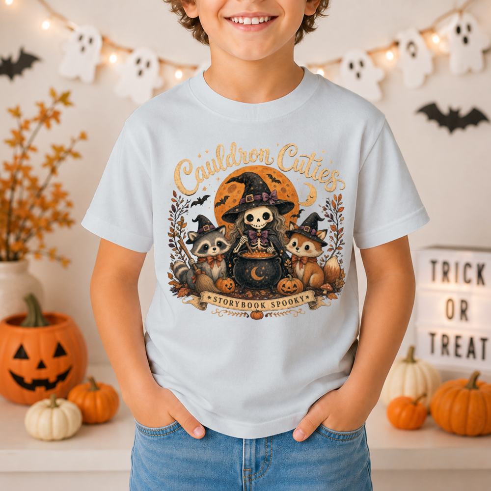 Cauldron Cuties Vintage Witch Black Youth T-Shirt