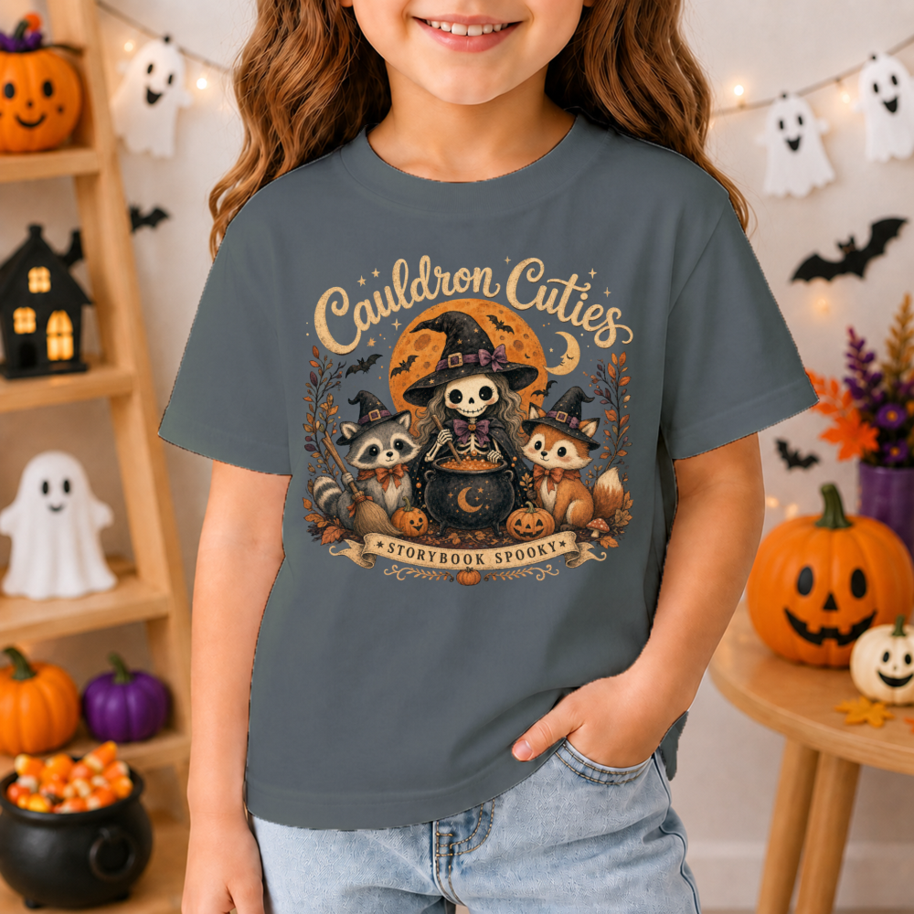 Cauldron Cuties Vintage Witch Black Youth T-Shirt