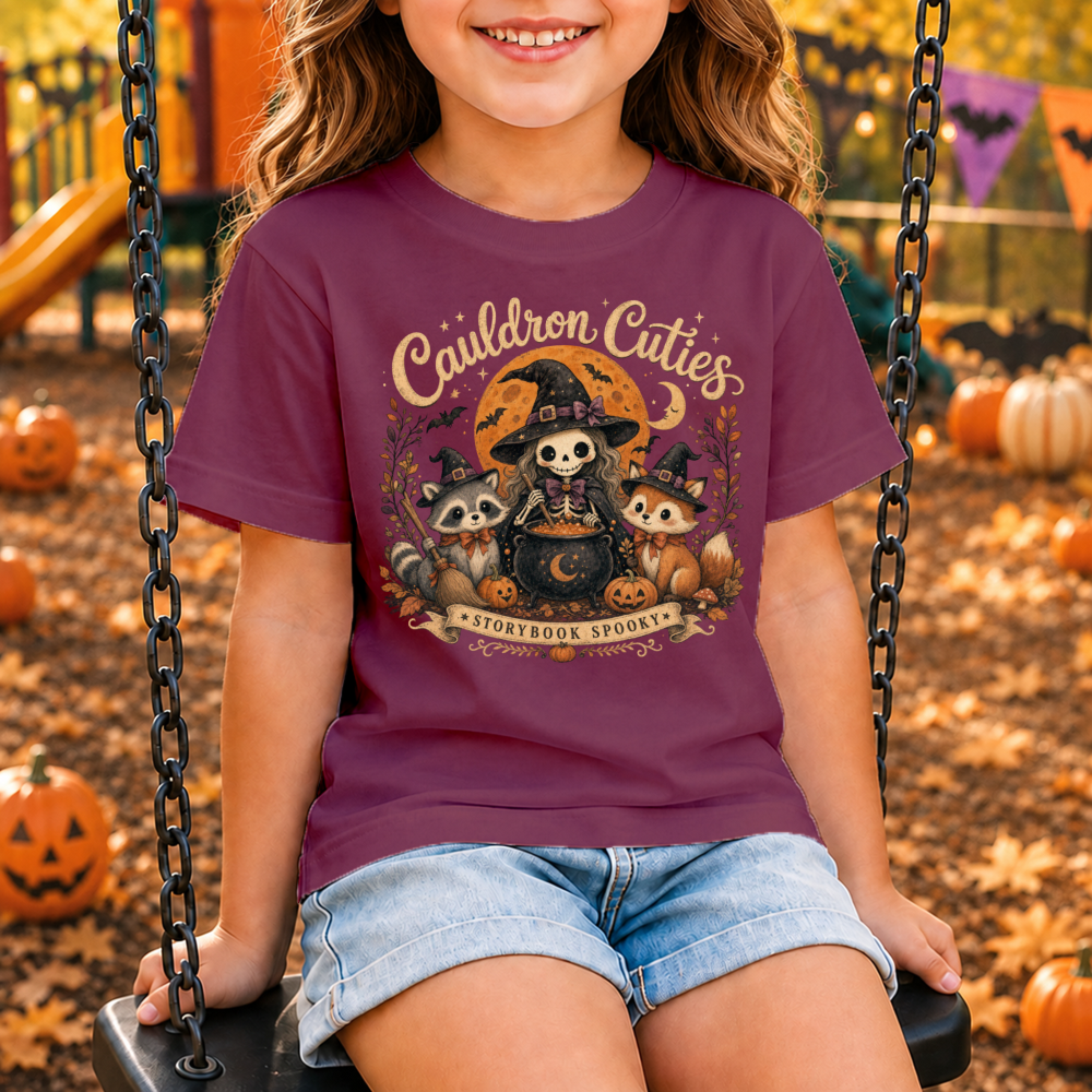 Cauldron Cuties Vintage Witch Black Youth T-Shirt