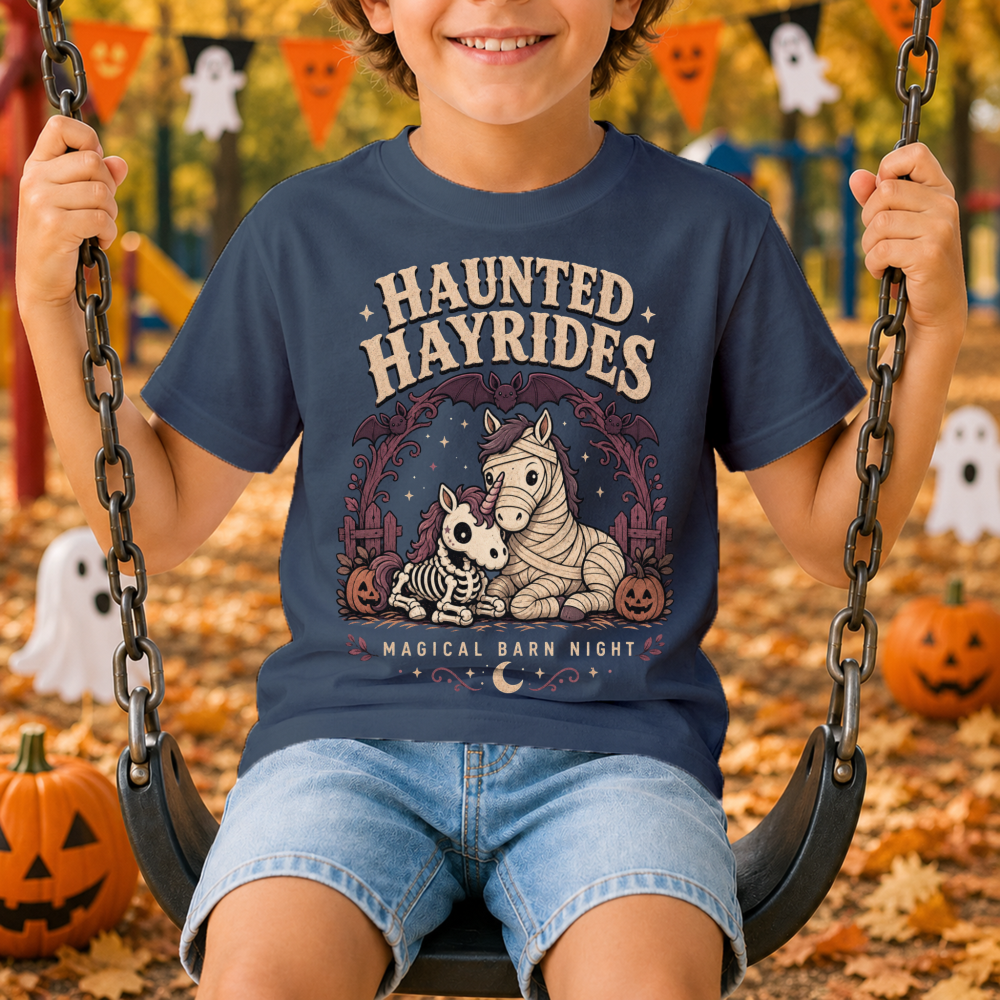 Haunted Hayrides Skeleton Unicorn Youth T-Shirt