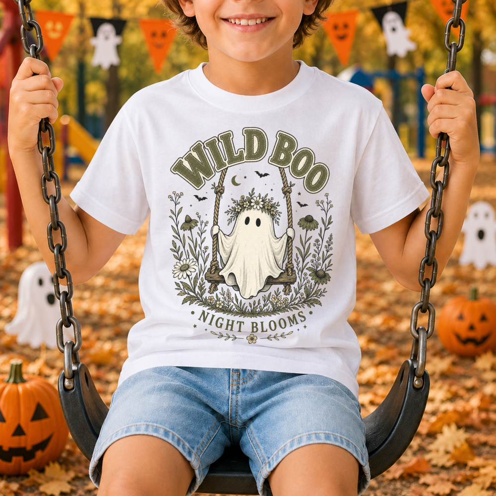 Wild Boo Night Blooms Ghost Youth T-Shirt