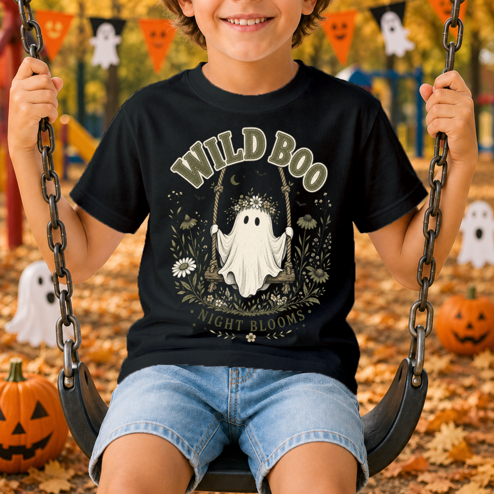 Wild Boo Night Blooms Ghost Youth T-Shirt