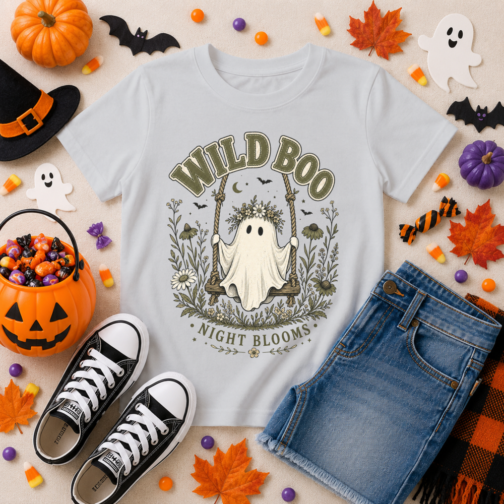 Wild Boo Night Blooms Ghost Youth T-Shirt