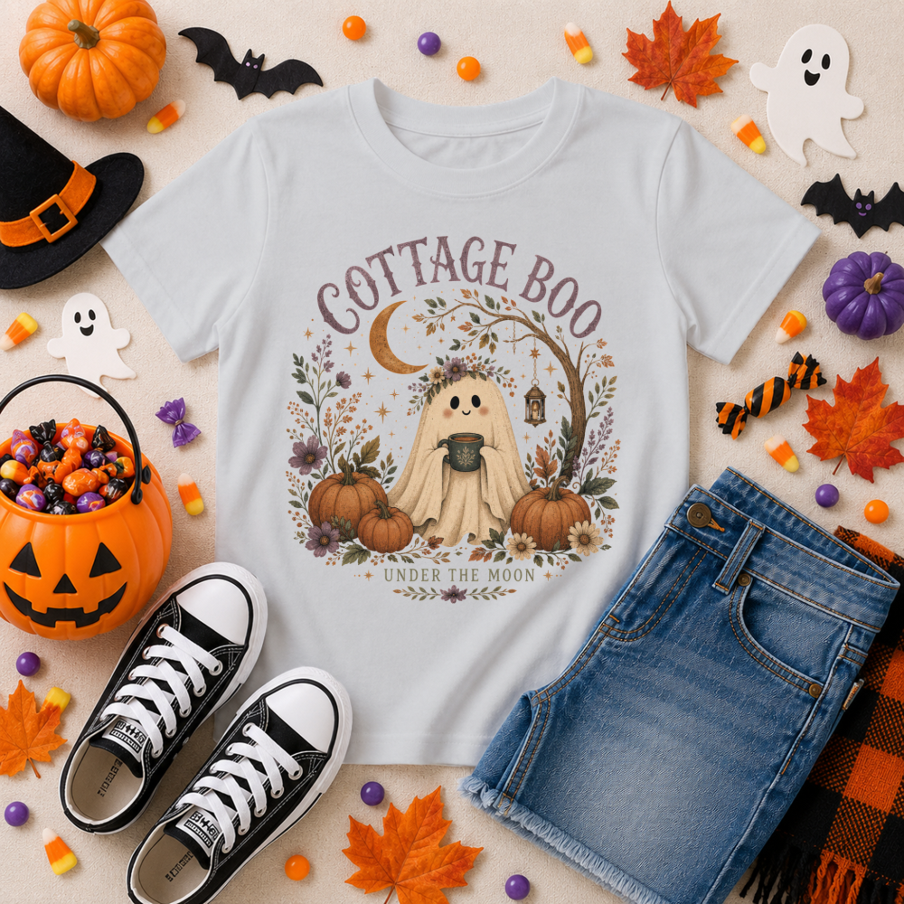 Cottage Boo Floral Ghost Youth T-Shirt