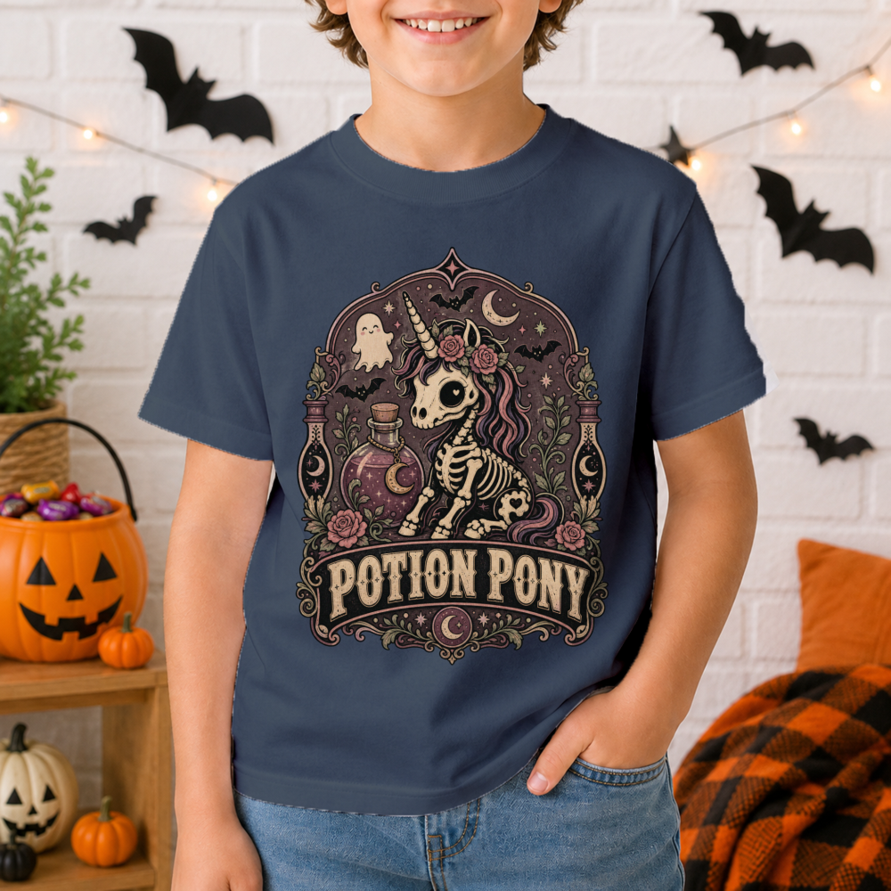 Skeletal Halloween Unicorn Youth T-Shirt