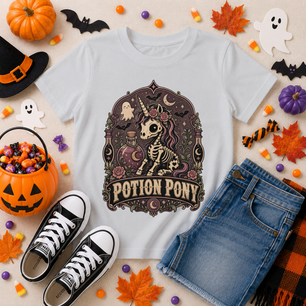 Skeletal Halloween Unicorn Youth T-Shirt