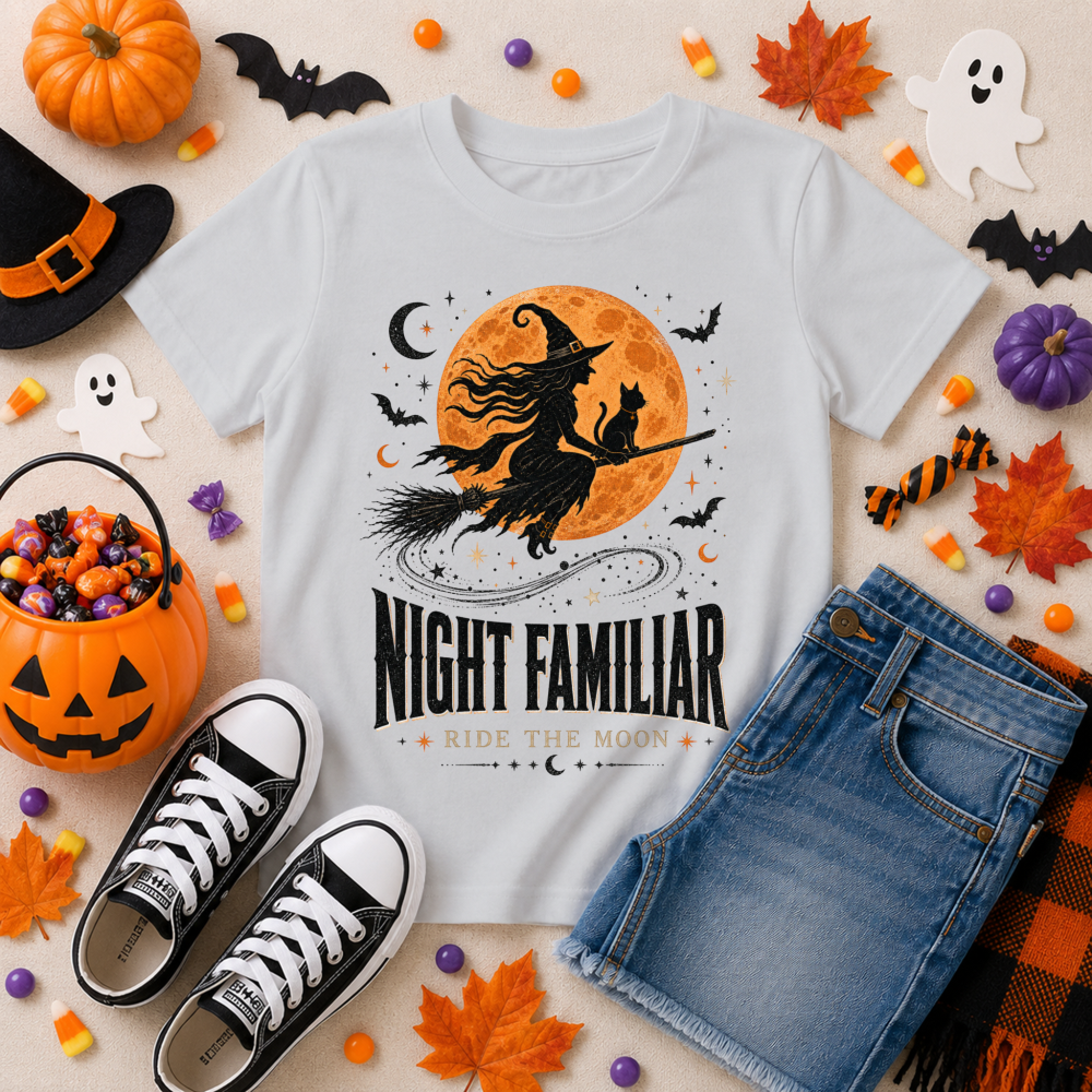Night Familiar Witch Cat Youth T-Shirt