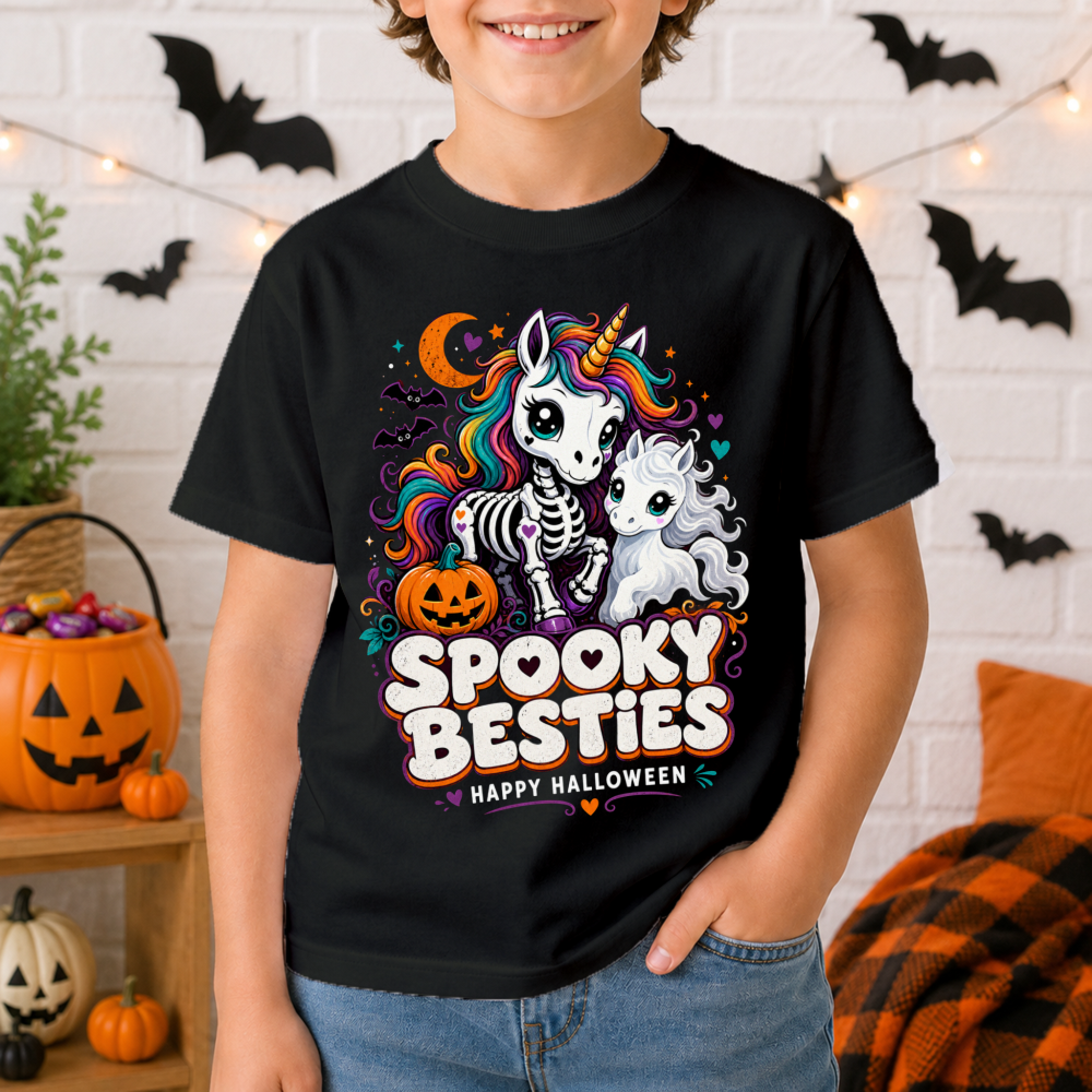 Spooky Besties Skeleton Unicorn Youth T-Shirt