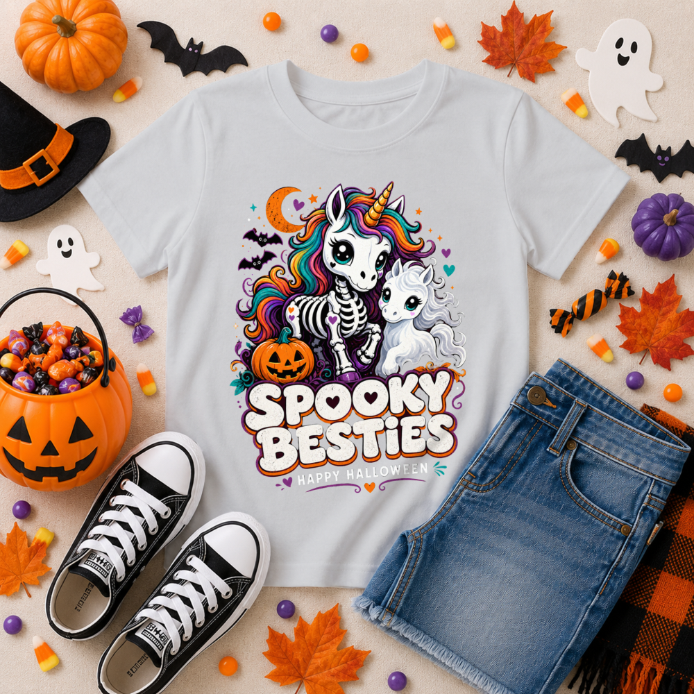 Spooky Besties Skeleton Unicorn Youth T-Shirt