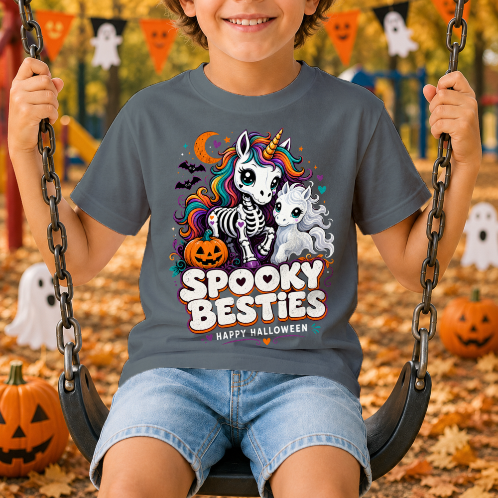 Spooky Besties Skeleton Unicorn Youth T-Shirt