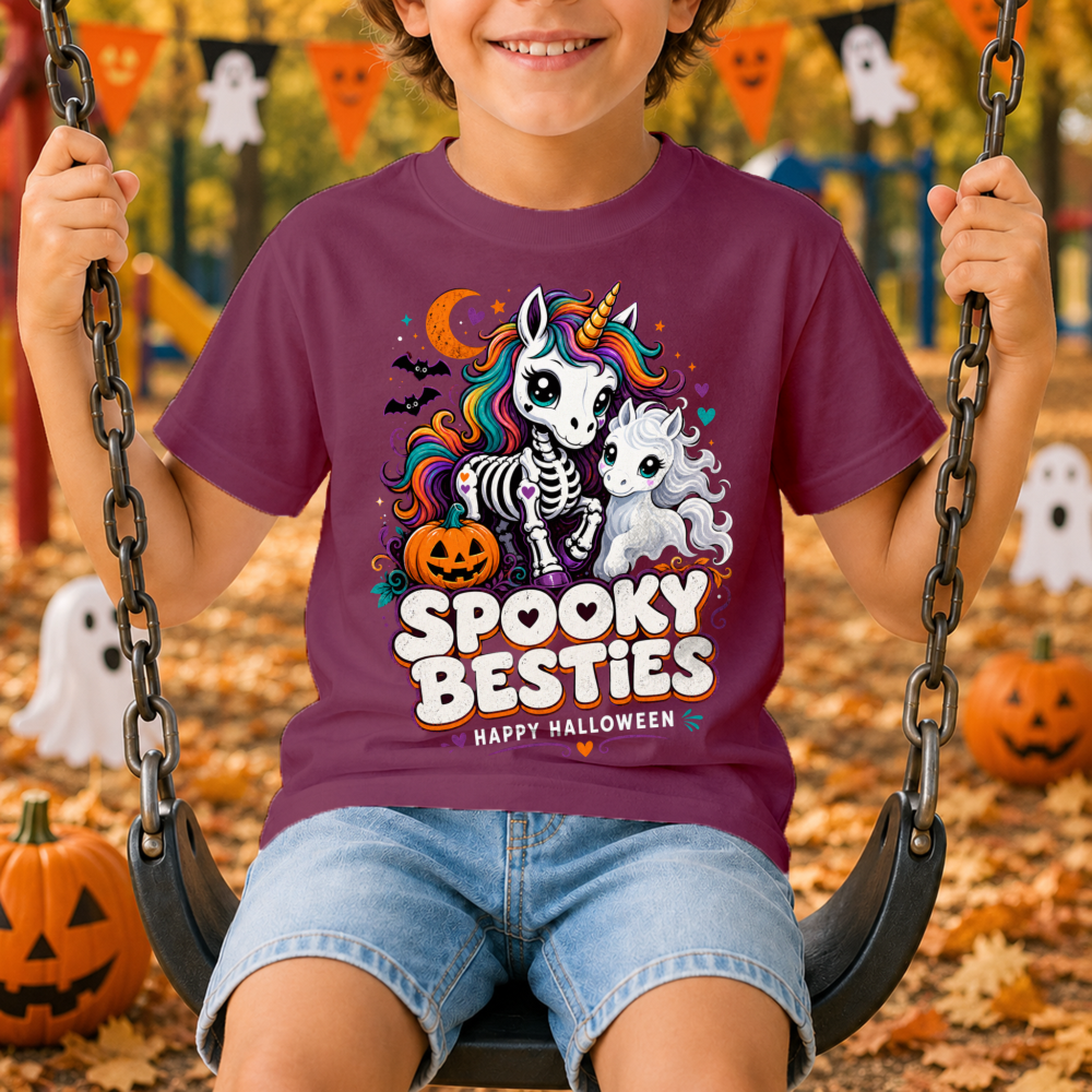 Spooky Besties Skeleton Unicorn Youth T-Shirt