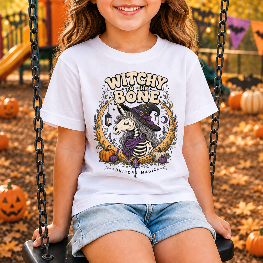 Witchy to the Bone Skeleton Unicorn Youth T-Shirt