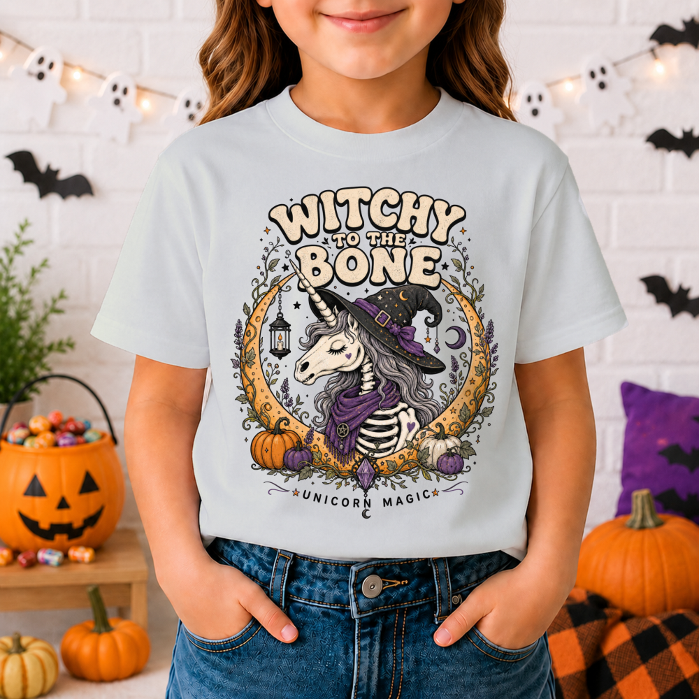 Witchy to the Bone Skeleton Unicorn Youth T-Shirt
