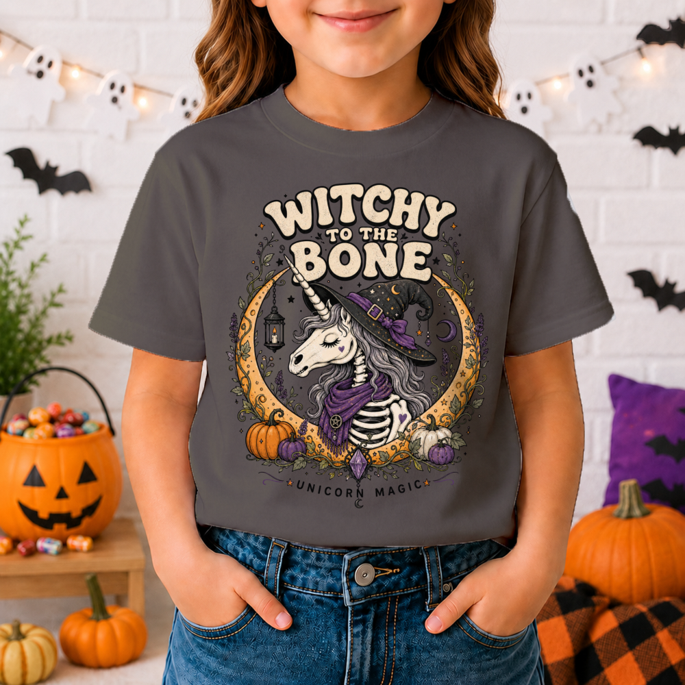 Witchy to the Bone Skeleton Unicorn Youth T-Shirt