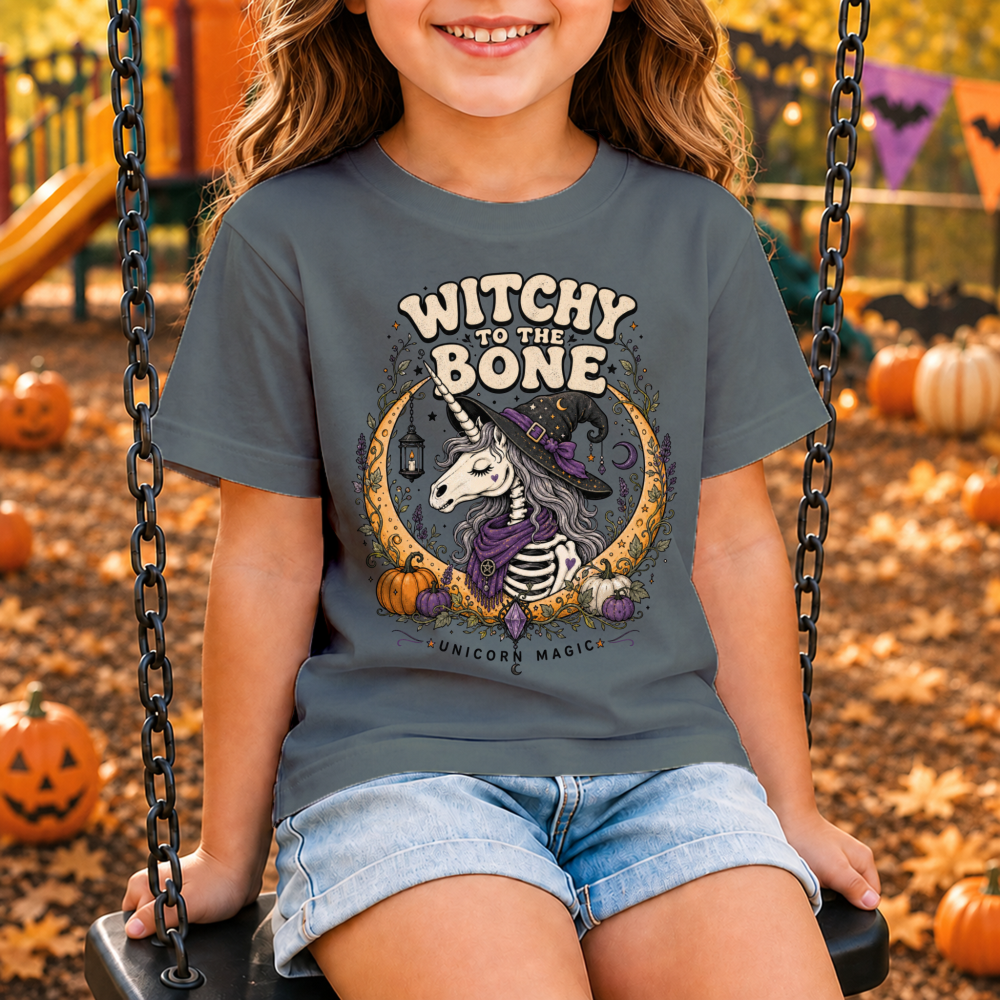 Witchy to the Bone Skeleton Unicorn Youth T-Shirt