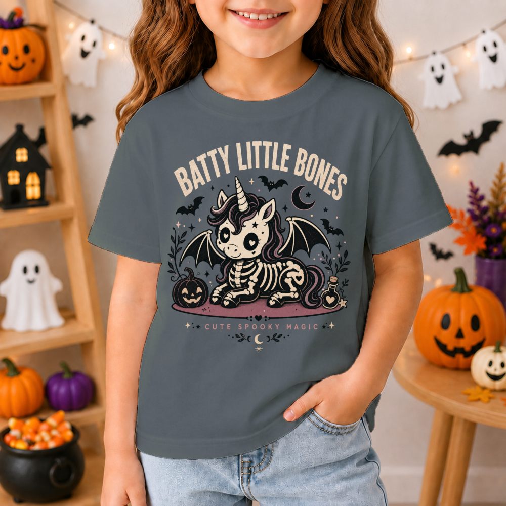 Batty Little Bones Skeleton Unicorn Youth T-Shirt