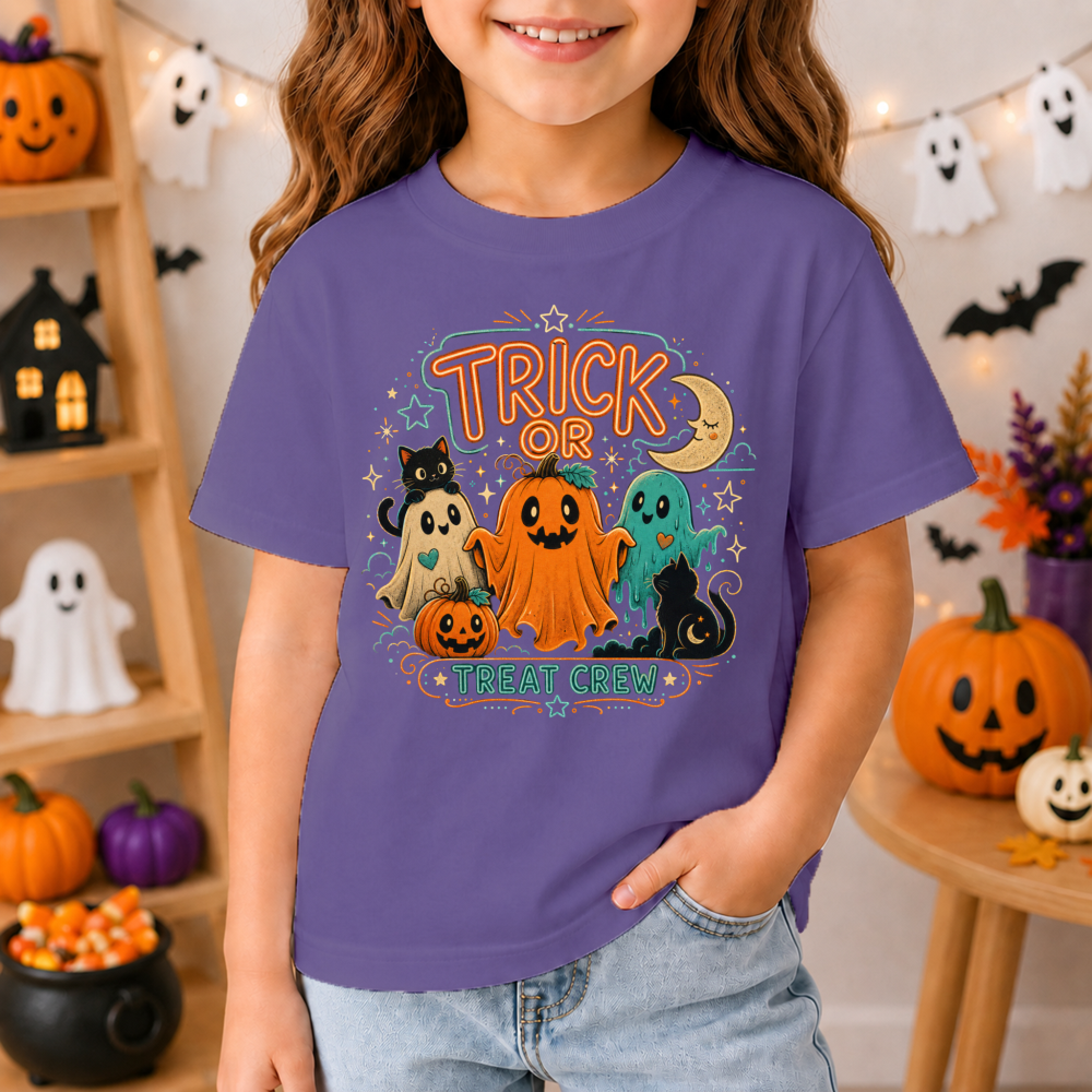 Trick Or Treat Crew Neon Ghost Kids T-Shirt