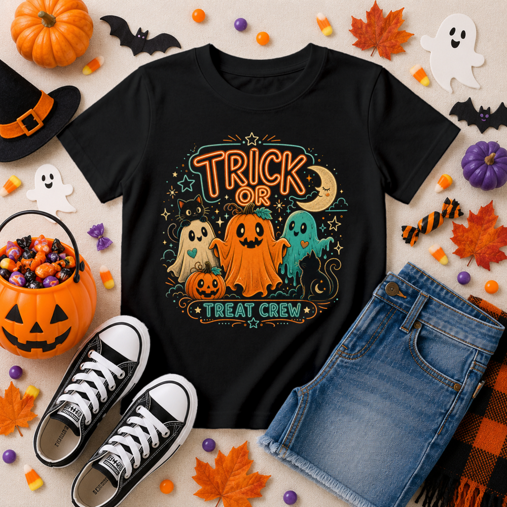 Trick Or Treat Crew Neon Ghost Kids T-Shirt
