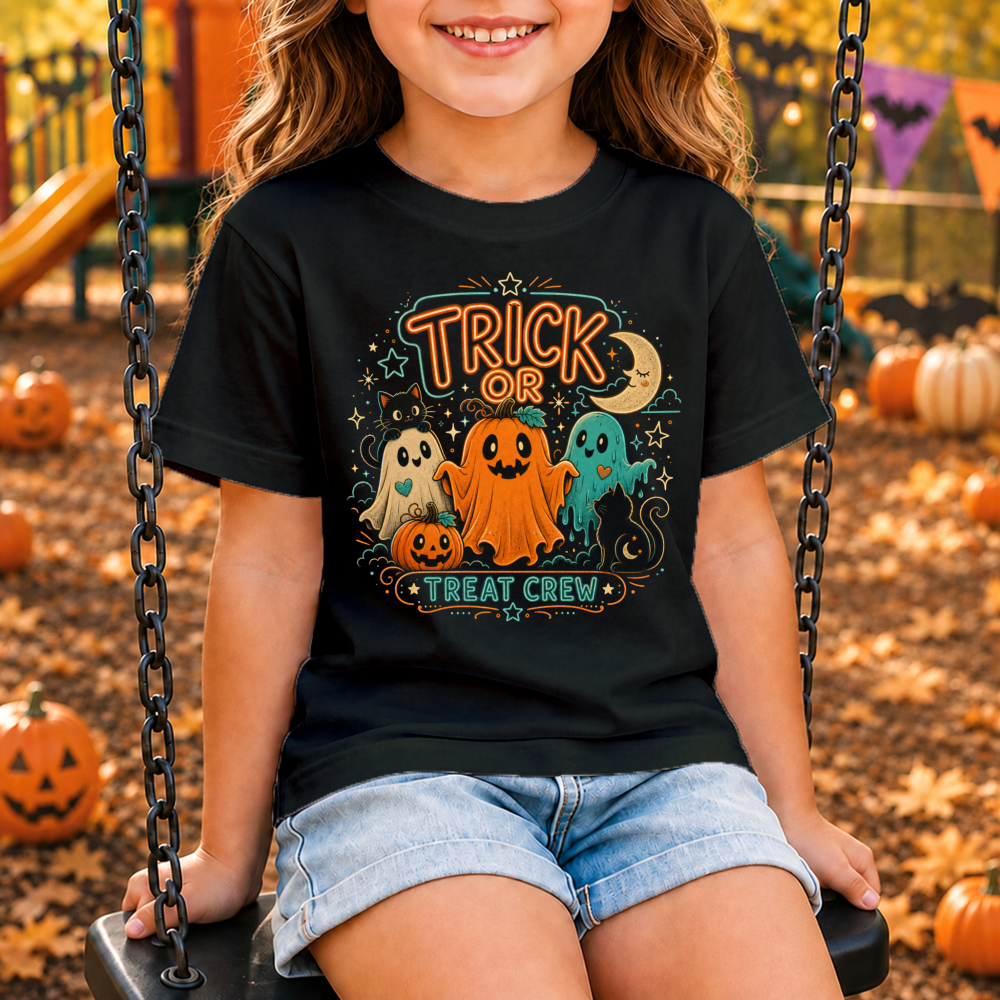 Trick Or Treat Crew Neon Ghost Kids T-Shirt