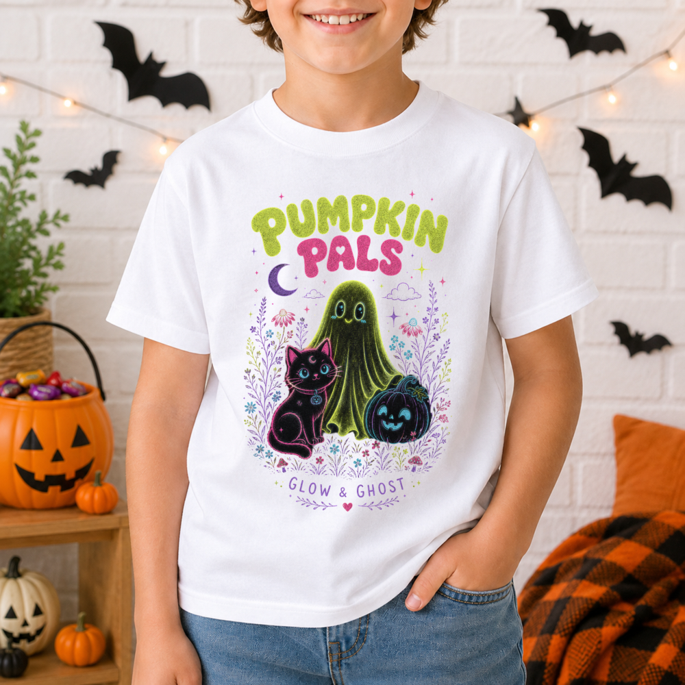Cute Halloween Ghost Cat Black Youth T-Shirt