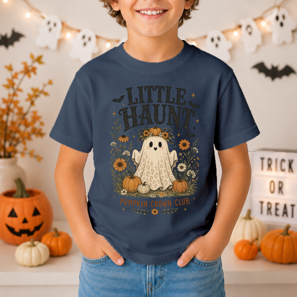 Little Haunt Pumpkin Crown Ghost Youth T-Shirt