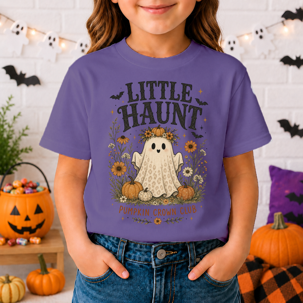 Little Haunt Pumpkin Crown Ghost Youth T-Shirt