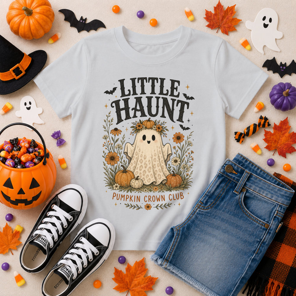 Little Haunt Pumpkin Crown Ghost Youth T-Shirt