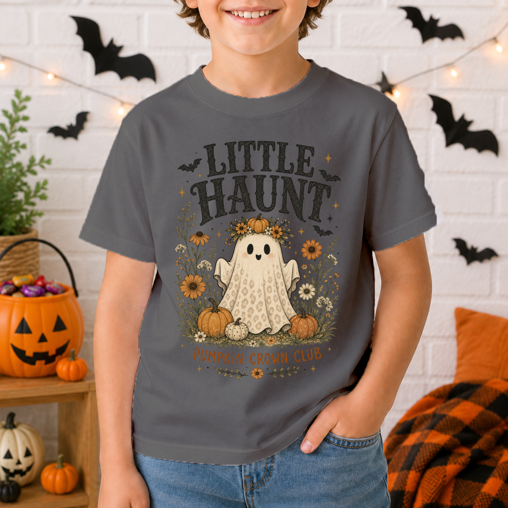 Little Haunt Pumpkin Crown Ghost Youth T-Shirt