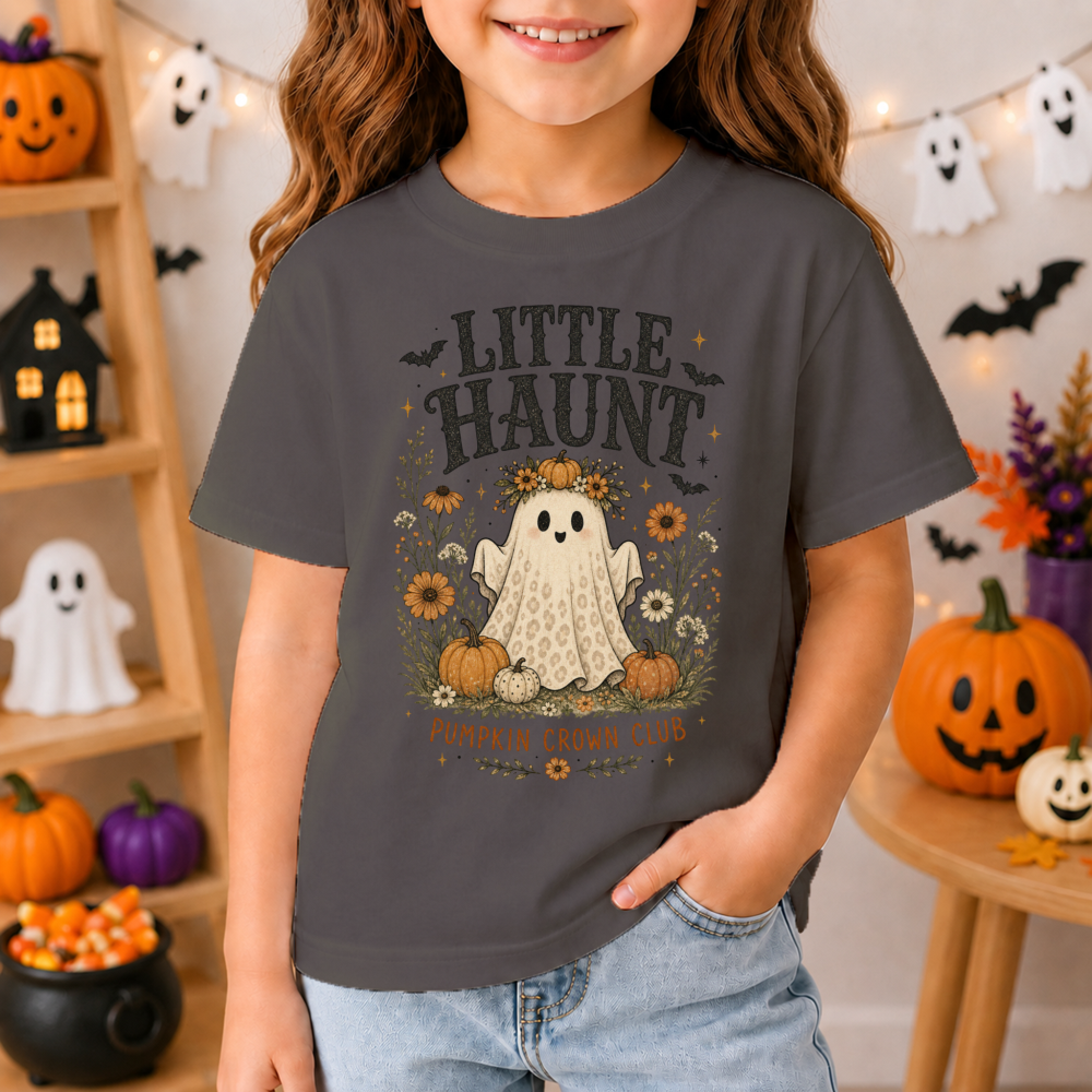 Little Haunt Pumpkin Crown Ghost Youth T-Shirt