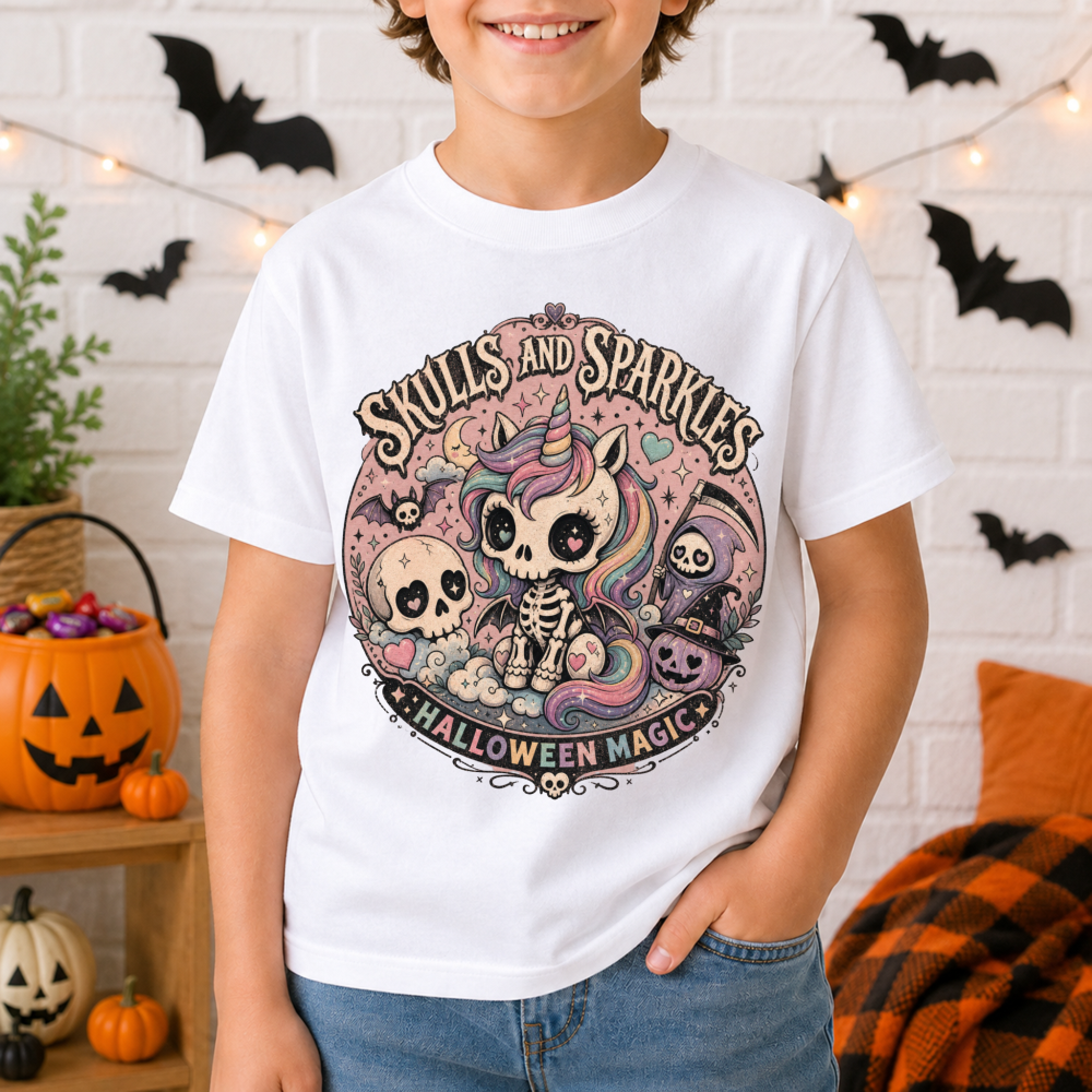 Pastel Goth Skull Unicorn Youth T-Shirt