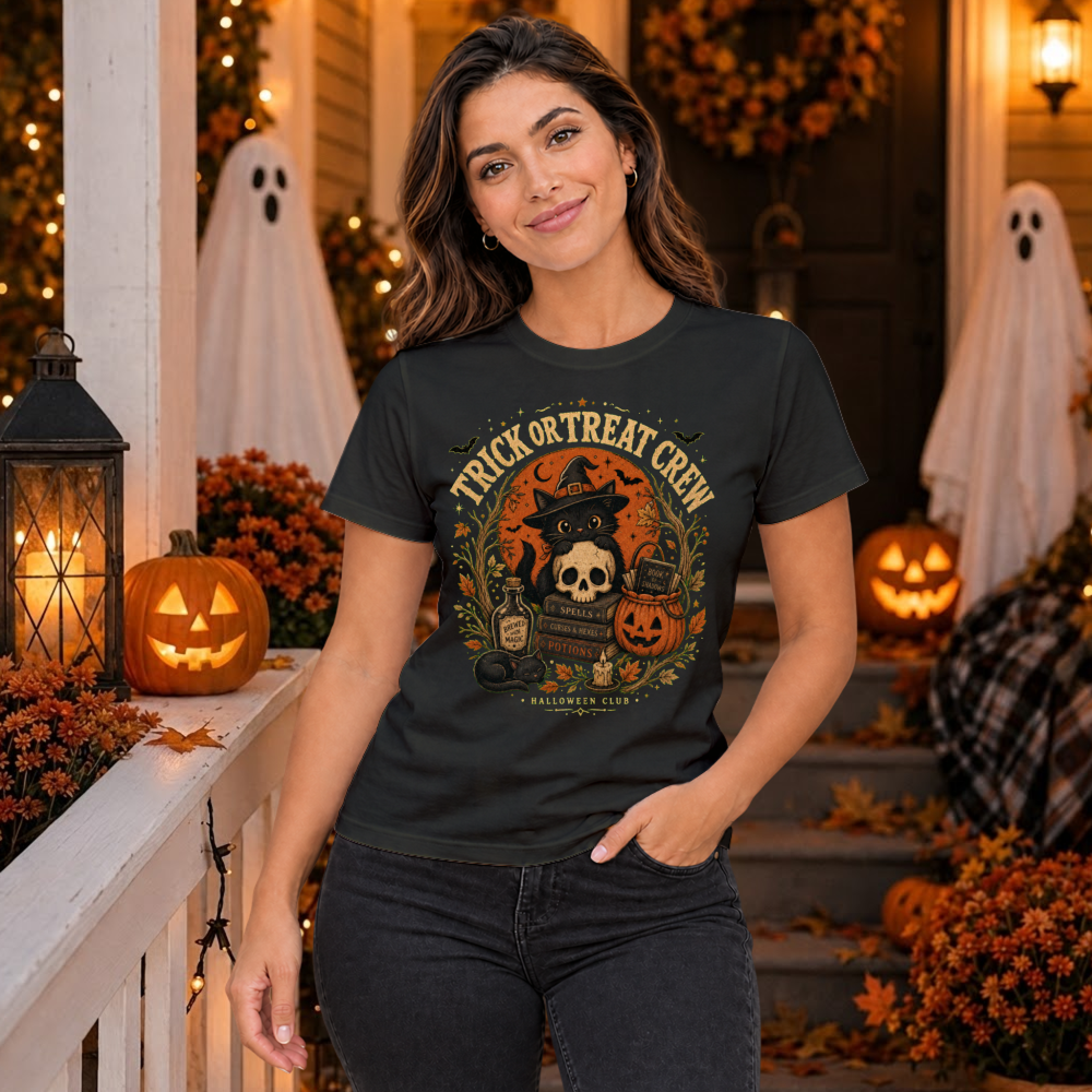 Trick-or-Treat Crew Vintage Cat T-Shirt