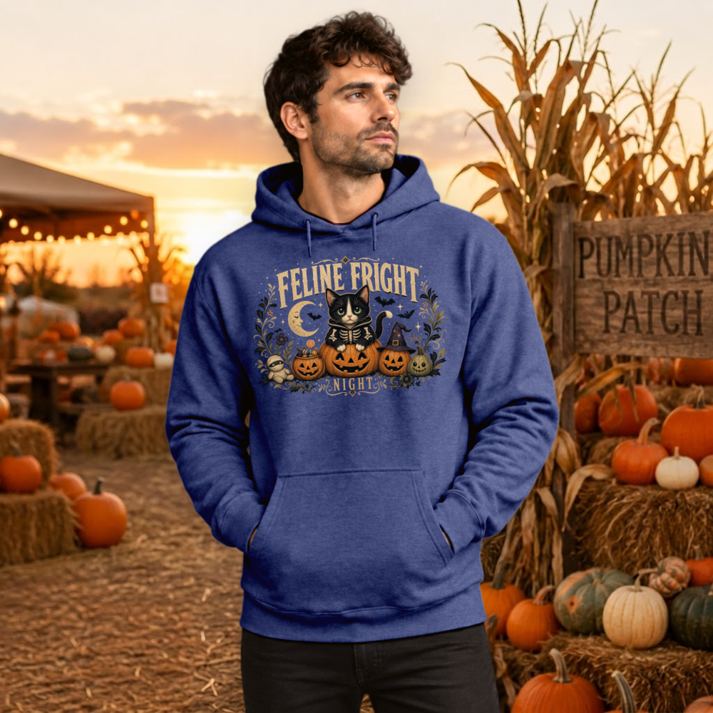 Feline Fright Night Vintage Cat Hoodie