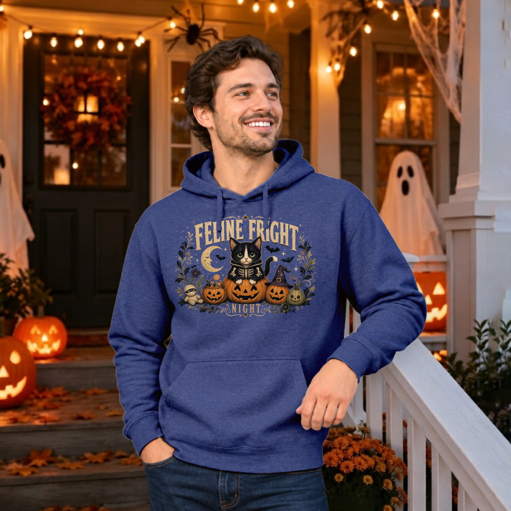 Feline Fright Night Vintage Cat Hoodie