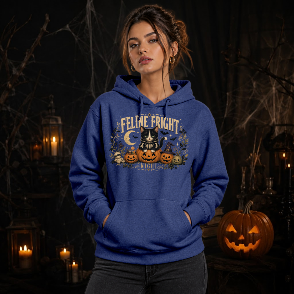 Feline Fright Night Vintage Cat Hoodie