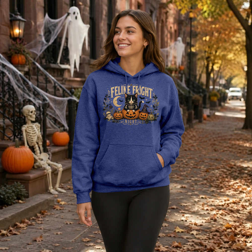 Feline Fright Night Vintage Cat Hoodie