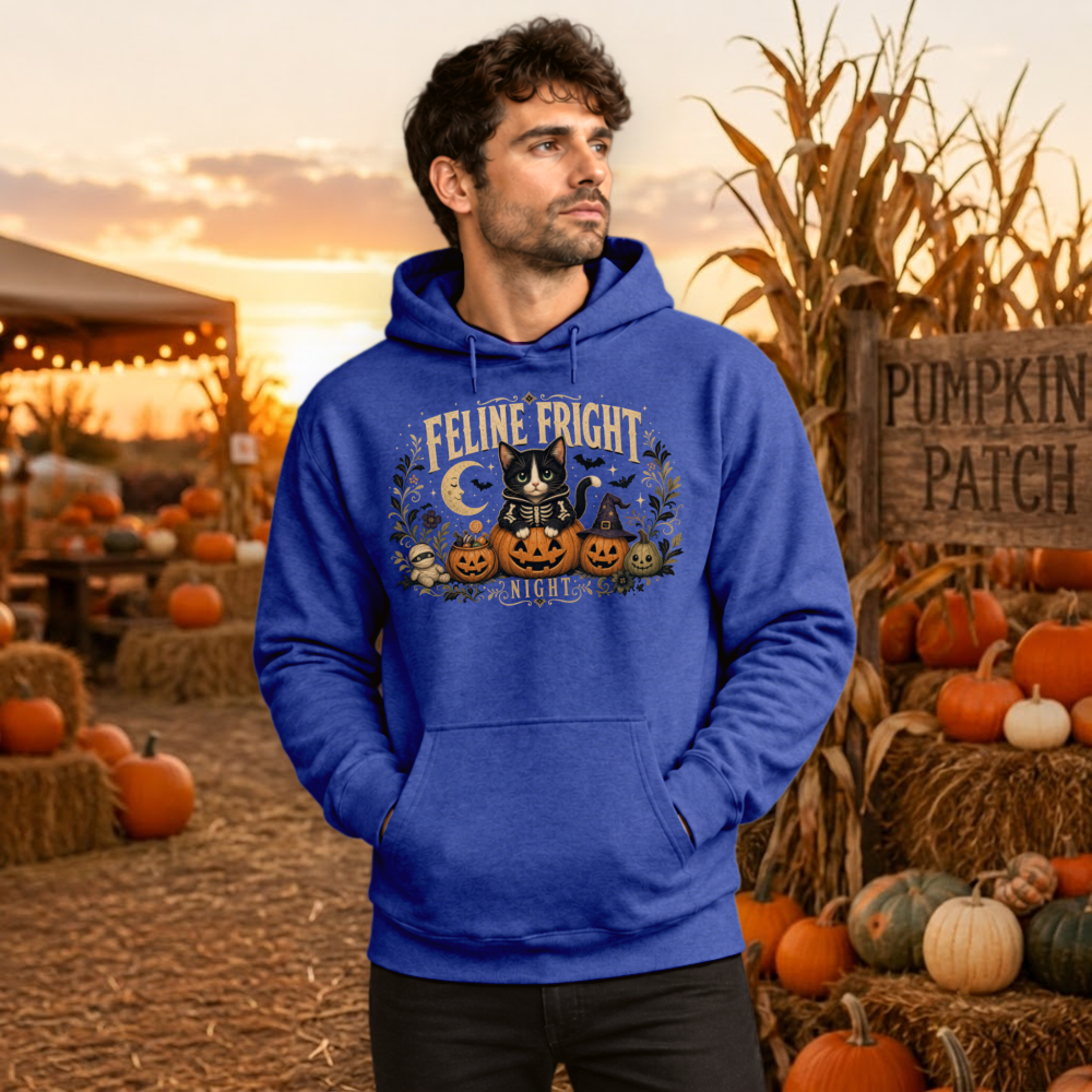 Feline Fright Night Vintage Cat Hoodie