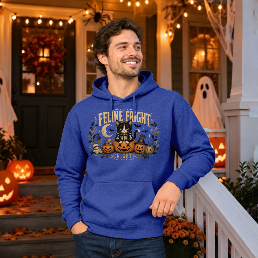 Feline Fright Night Vintage Cat Hoodie