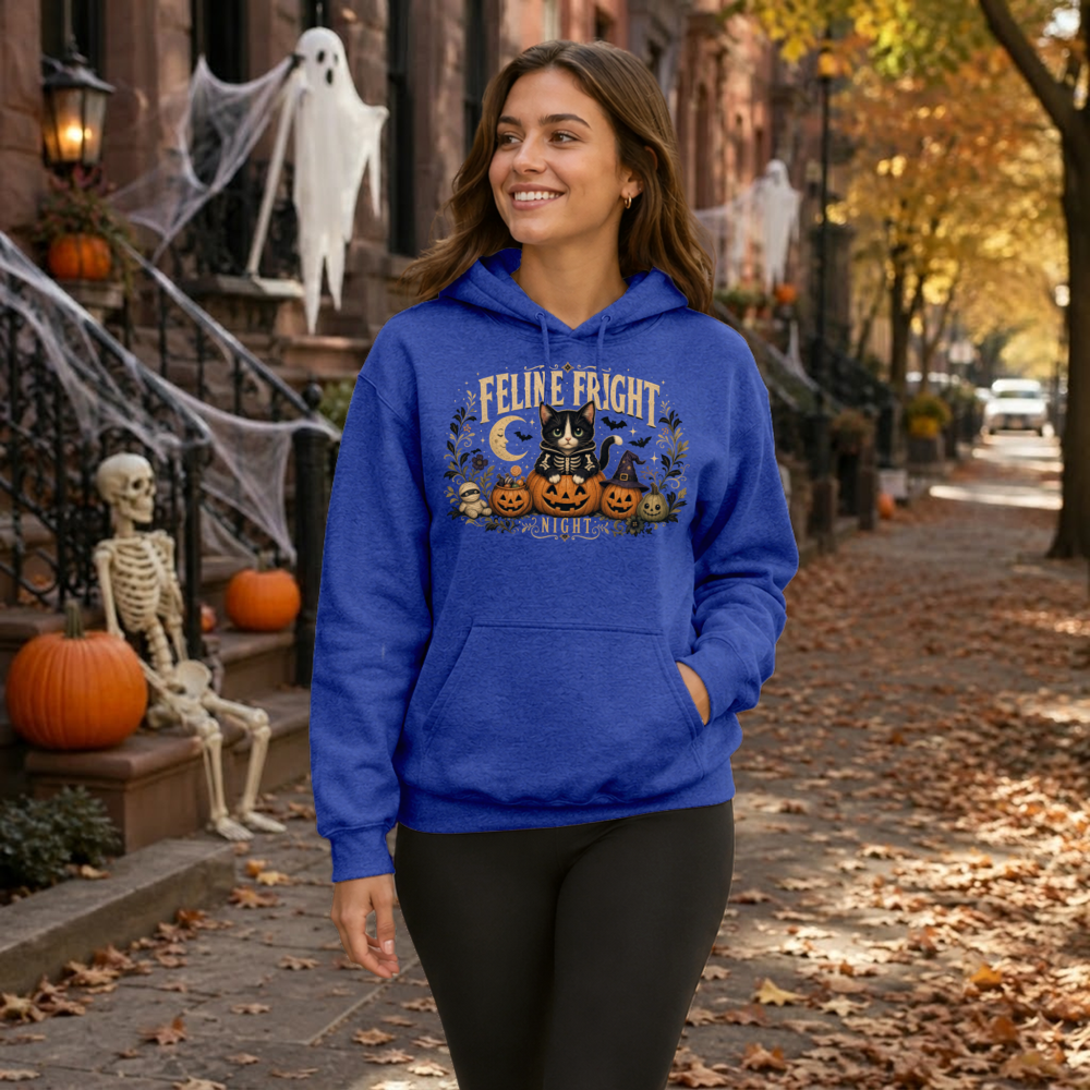 Feline Fright Night Vintage Cat Hoodie