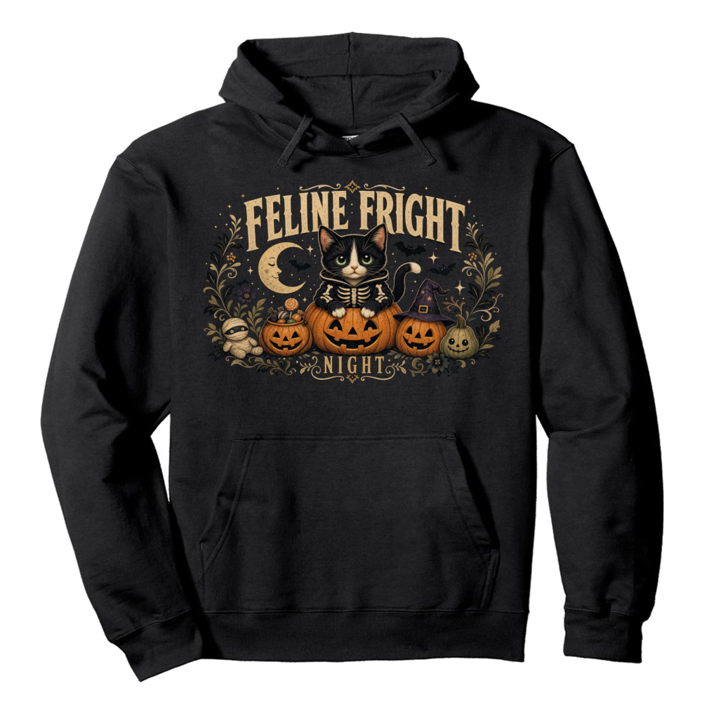Feline Fright Night Vintage Cat Hoodie