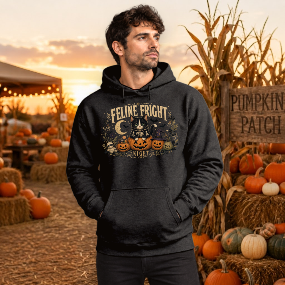 Feline Fright Night Vintage Cat Hoodie