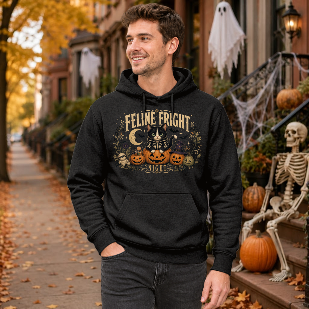 Feline Fright Night Vintage Cat Hoodie