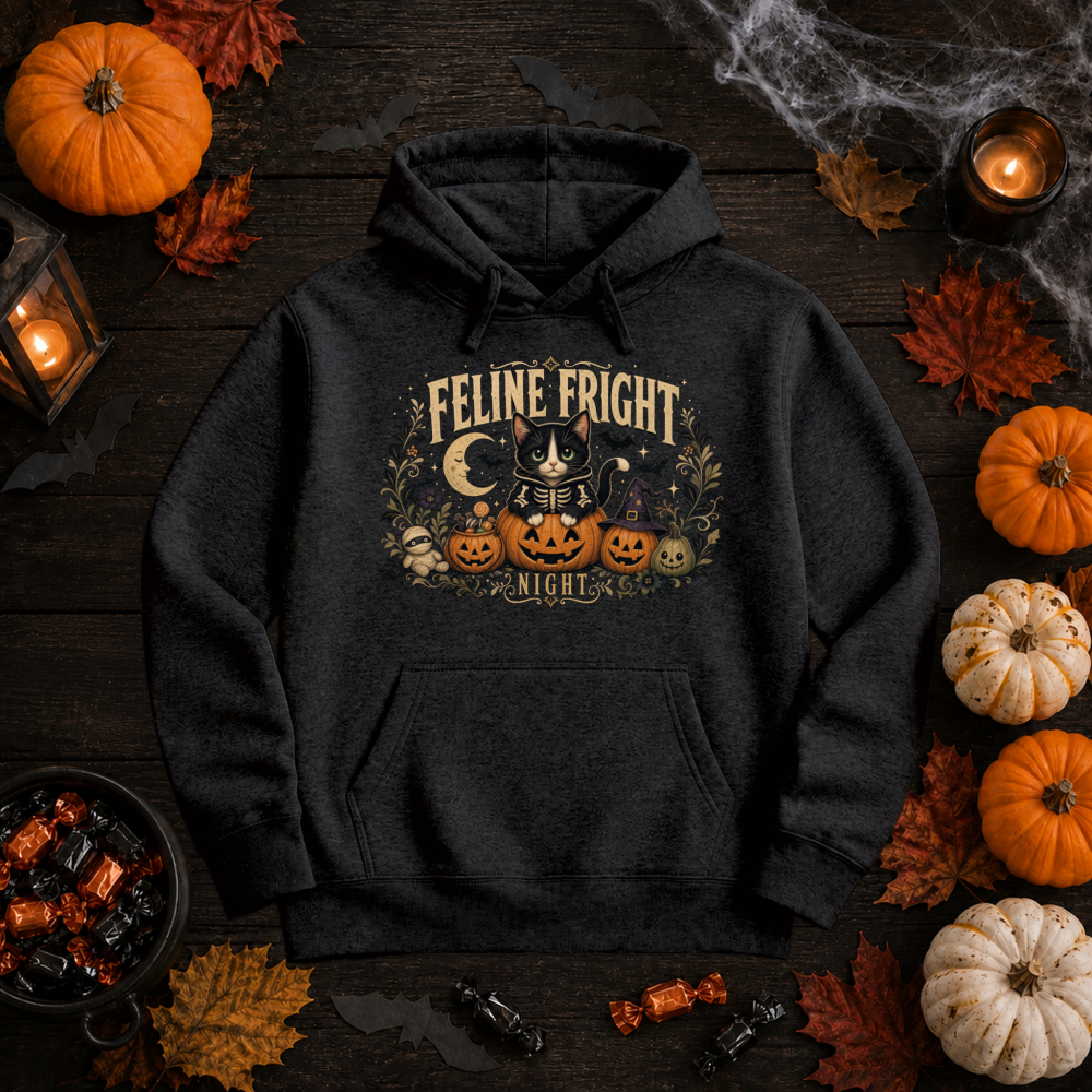 Feline Fright Night Vintage Cat Hoodie
