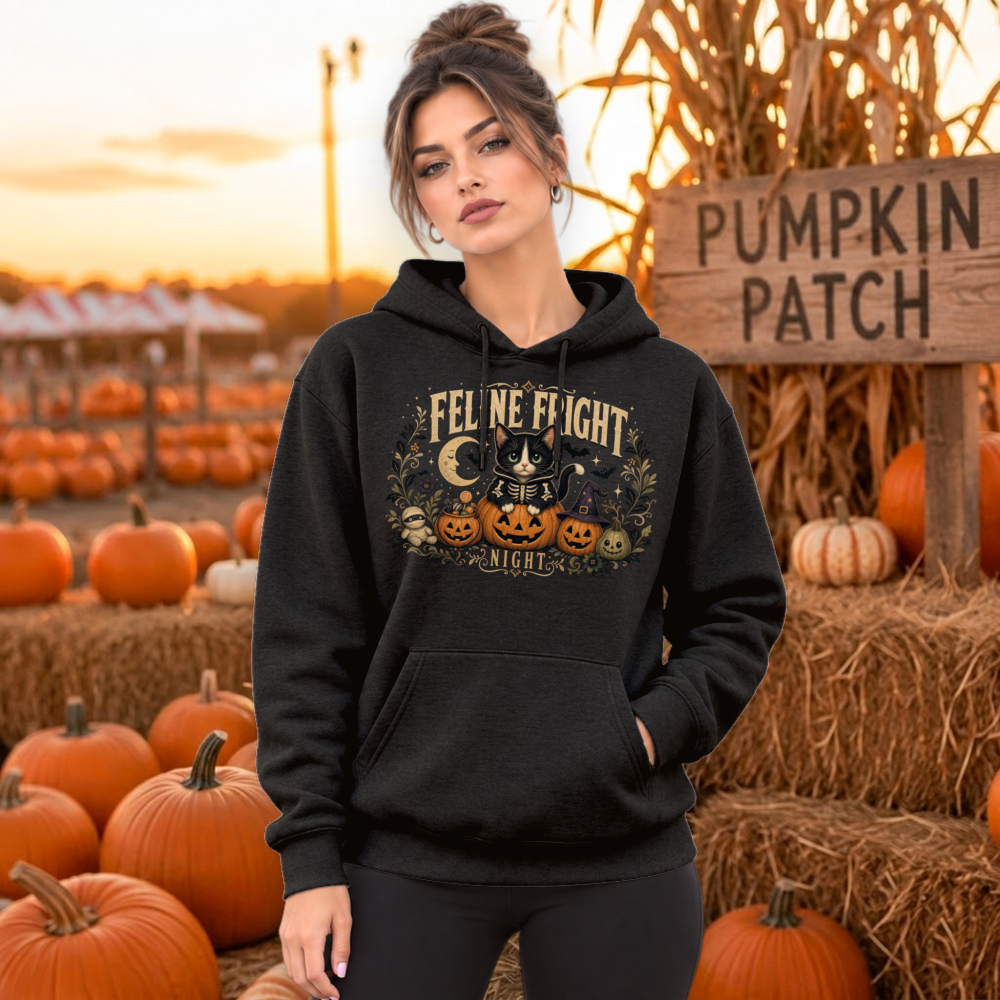 Feline Fright Night Vintage Cat Hoodie