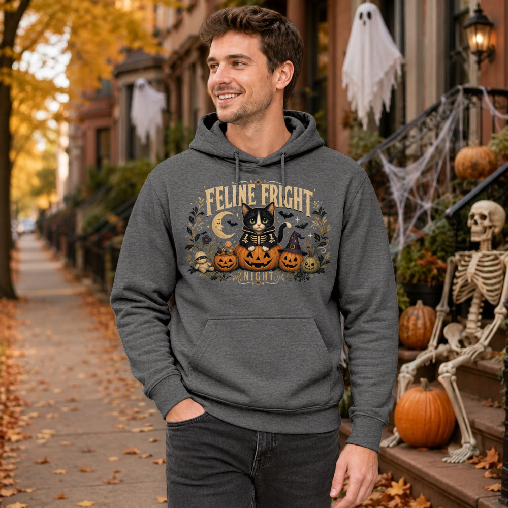 Feline Fright Night Vintage Cat Hoodie