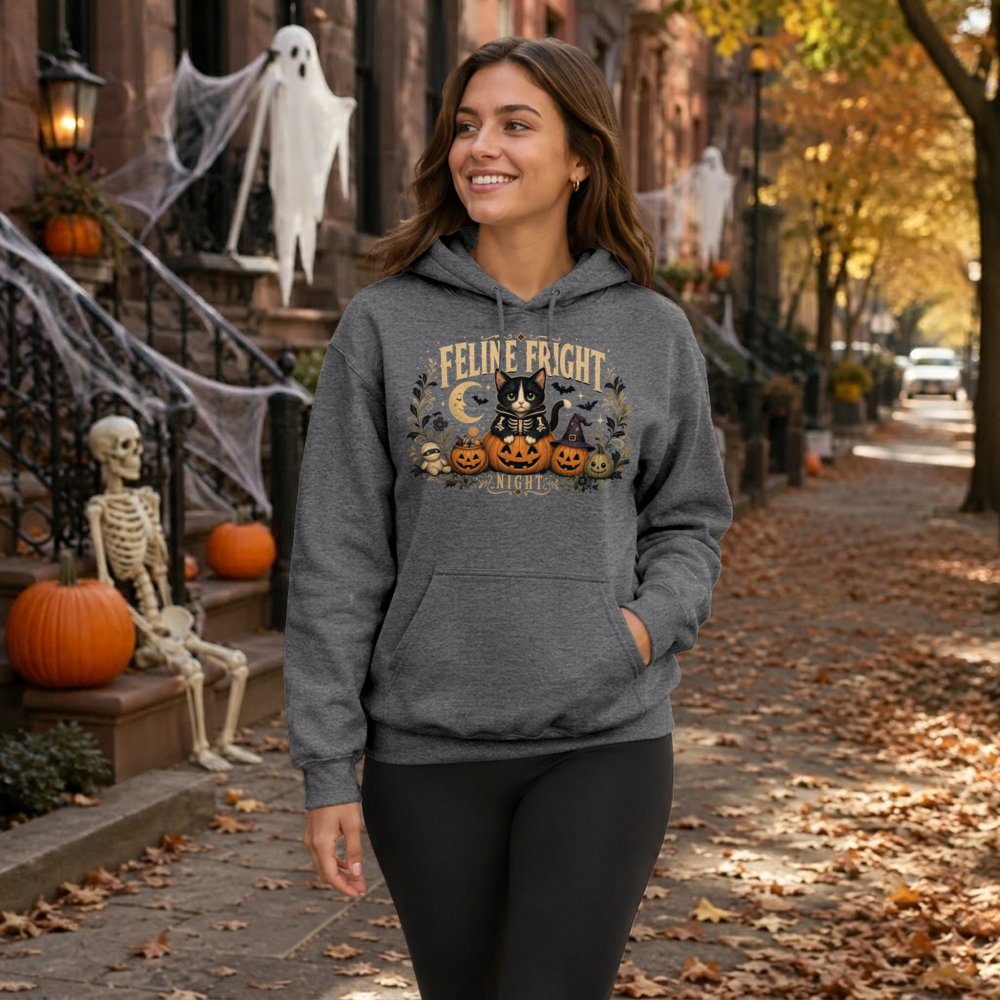 Feline Fright Night Vintage Cat Hoodie