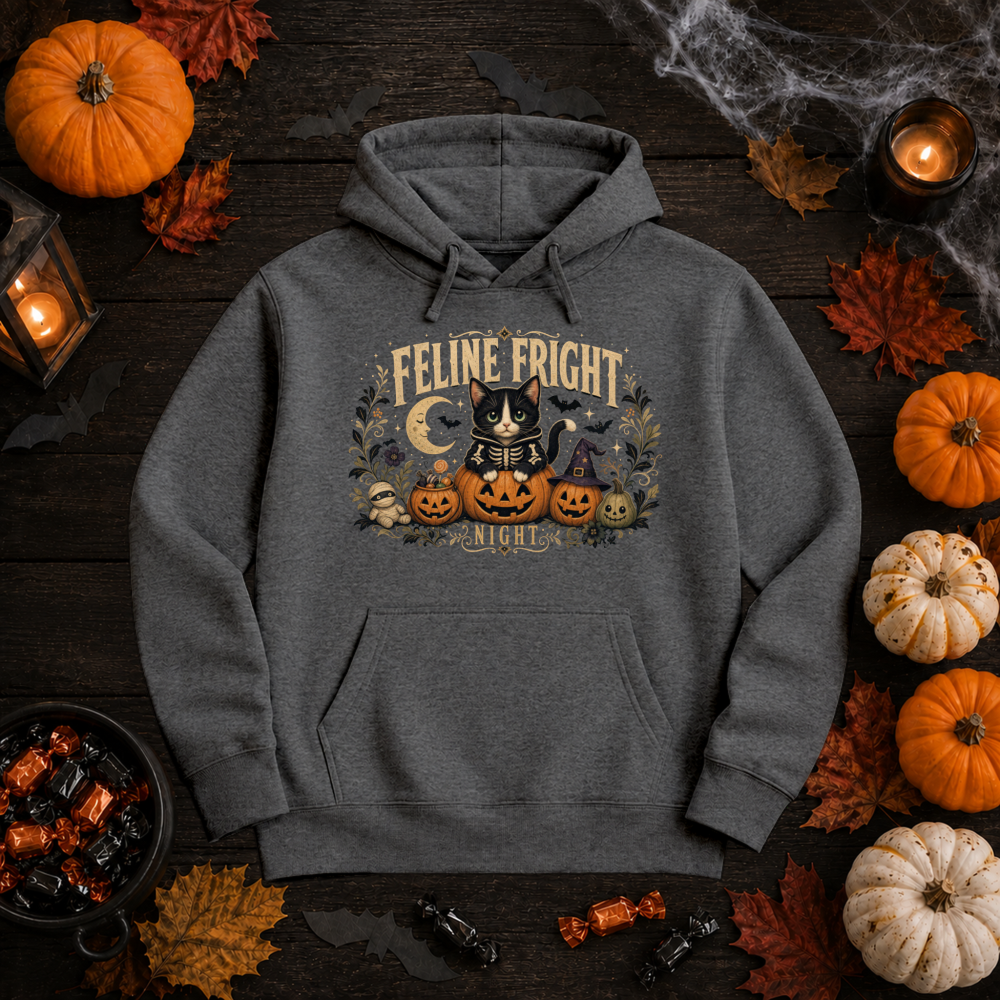 Feline Fright Night Vintage Cat Hoodie