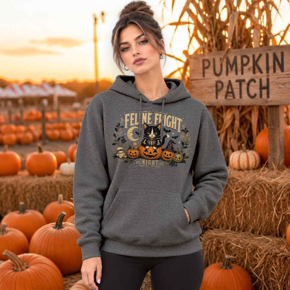 Feline Fright Night Vintage Cat Hoodie